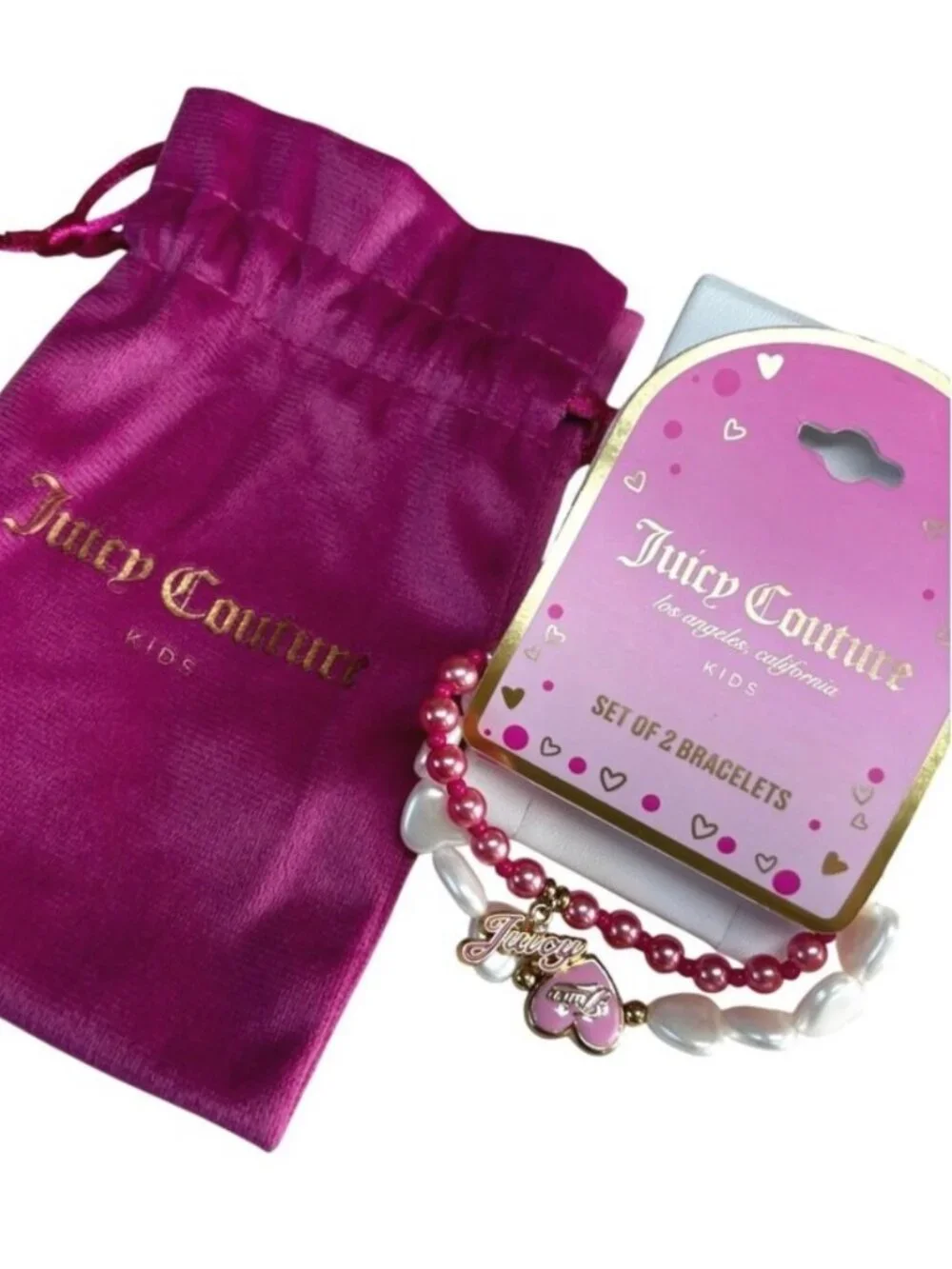Bundle 2/$30! NEW Juicy Couture Kids Bracelet Set Pink Hearts 2 Pack